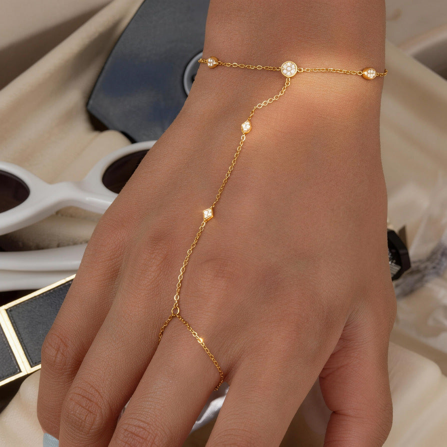 Classic Elegant Stainless Steel 18K Gold-Plated Water Drop Diamond Fingerless Bracelet