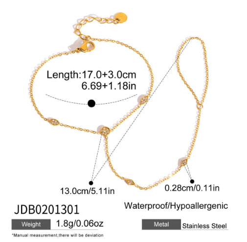 Classic Elegant Stainless Steel 18K Gold-Plated Water Drop Diamond Fingerless Bracelet